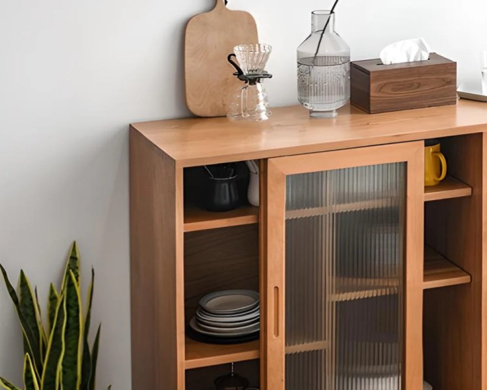 wood and rattan sideboard