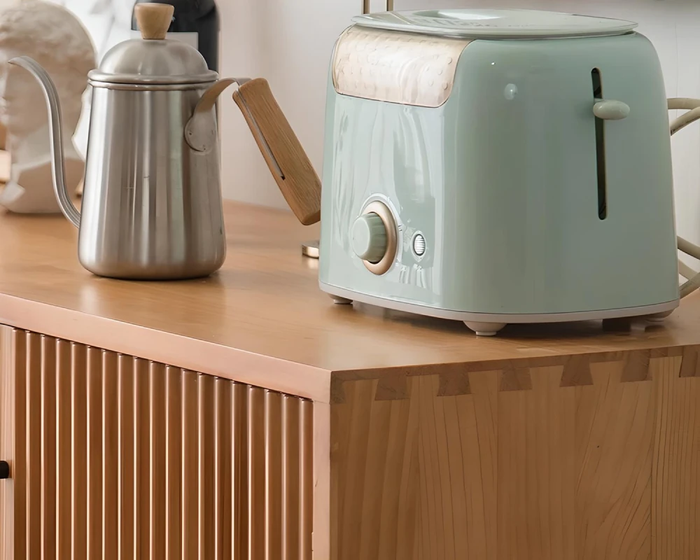 wood and rattan sideboard